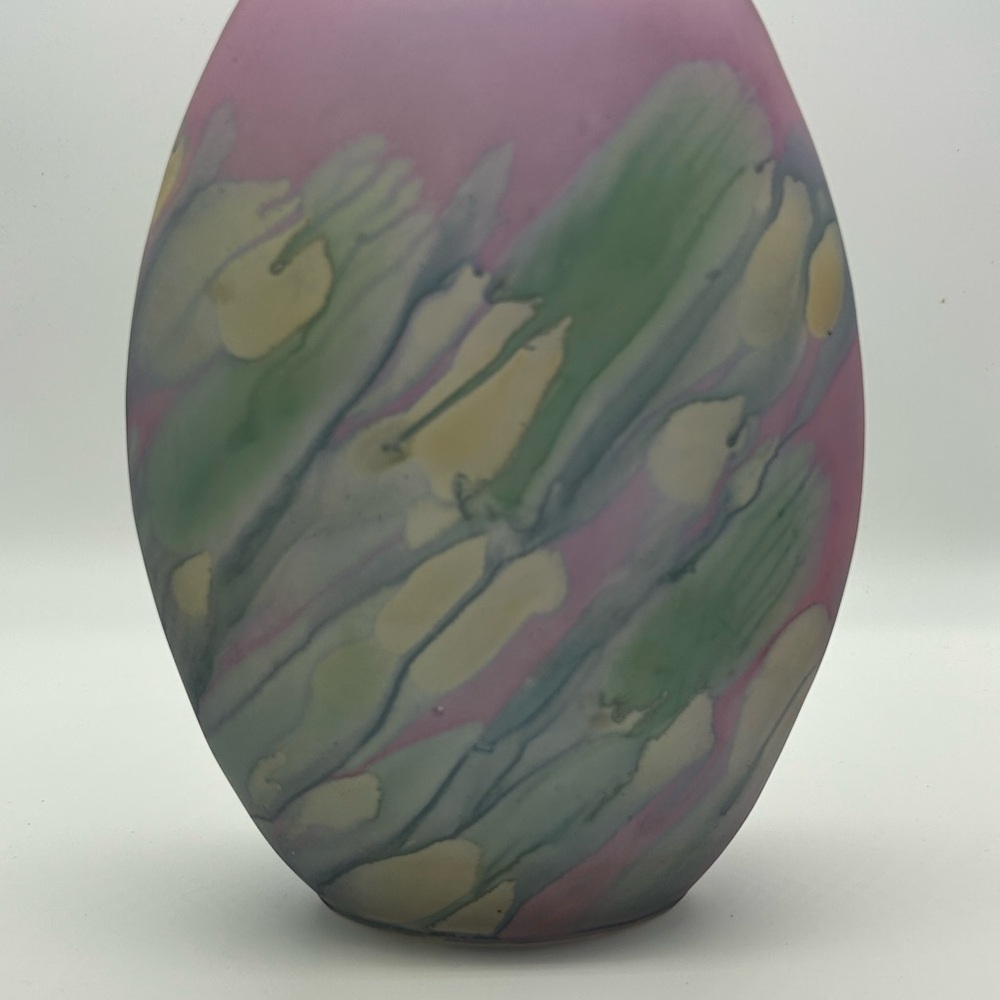 Vintage Hand-Painted Rueven Frosted Satin Art Glass Vase